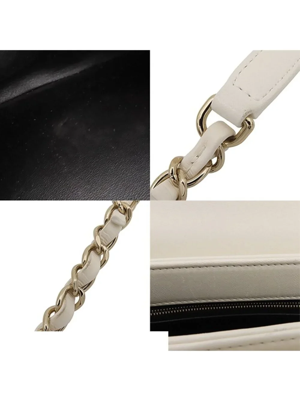 Chanel Chain Shoulder Bag Top Handle White Lambskin 2-Way